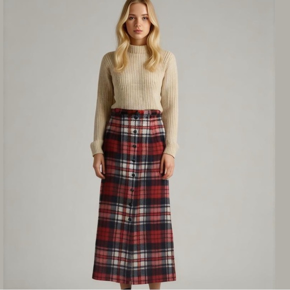 Vintage Dresses & Skirts - Vintage 1960s or 1970s Handmade Plaid Wool Maxi Skirt Tiny Waist
